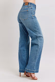 JUDY BLUE HIGH WAIST STAR & FRONT SEAM DETAIL WIDE JEAN - MEDIUM STONE