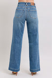 JUDY BLUE HIGH WAIST STAR & FRONT SEAM DETAIL WIDE JEAN - MEDIUM STONE