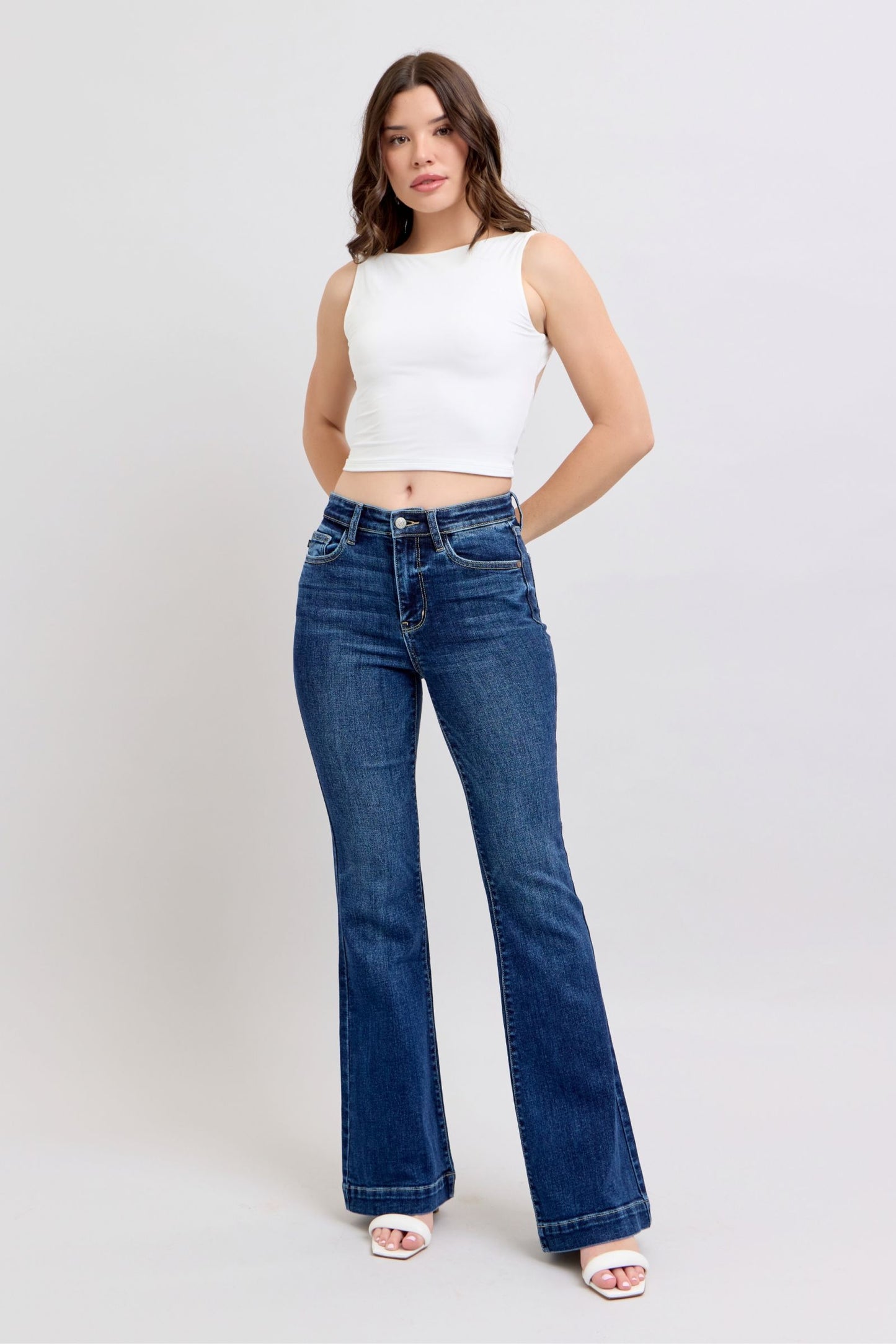 JUDY BLUE REGULAR HIGH WAIST TROUSER FLARE JEAN - DARK STONE