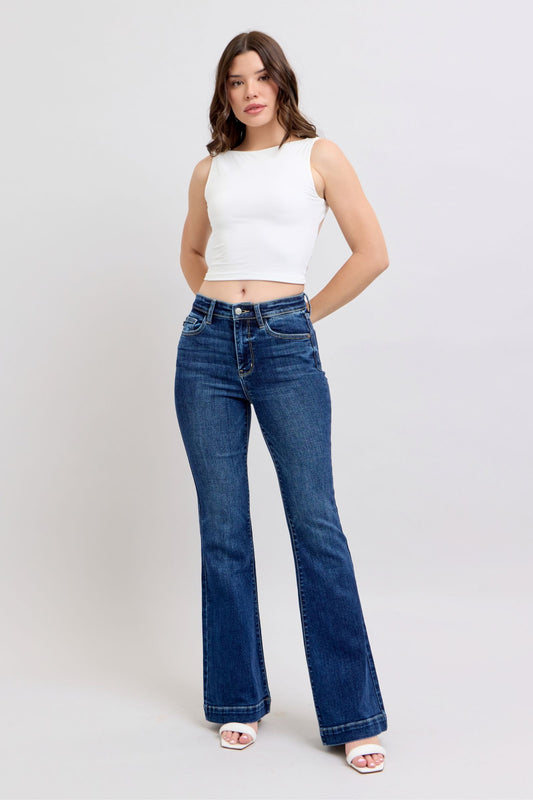JUDY BLUE REGULAR HIGH WAIST TROUSER FLARE JEAN - DARK STONE