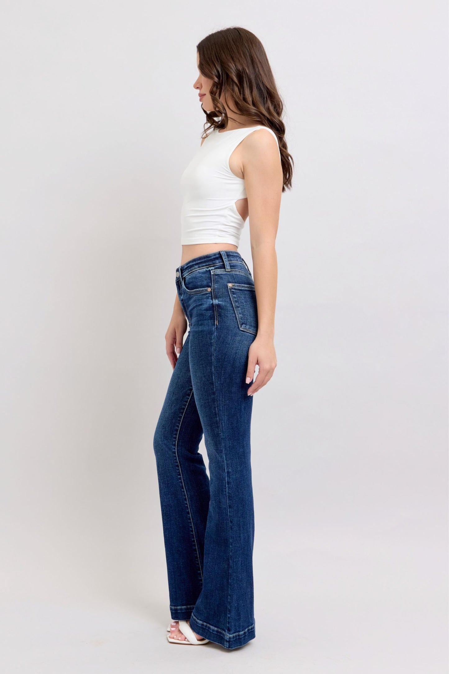 JUDY BLUE REGULAR HIGH WAIST TROUSER FLARE JEAN - DARK STONE