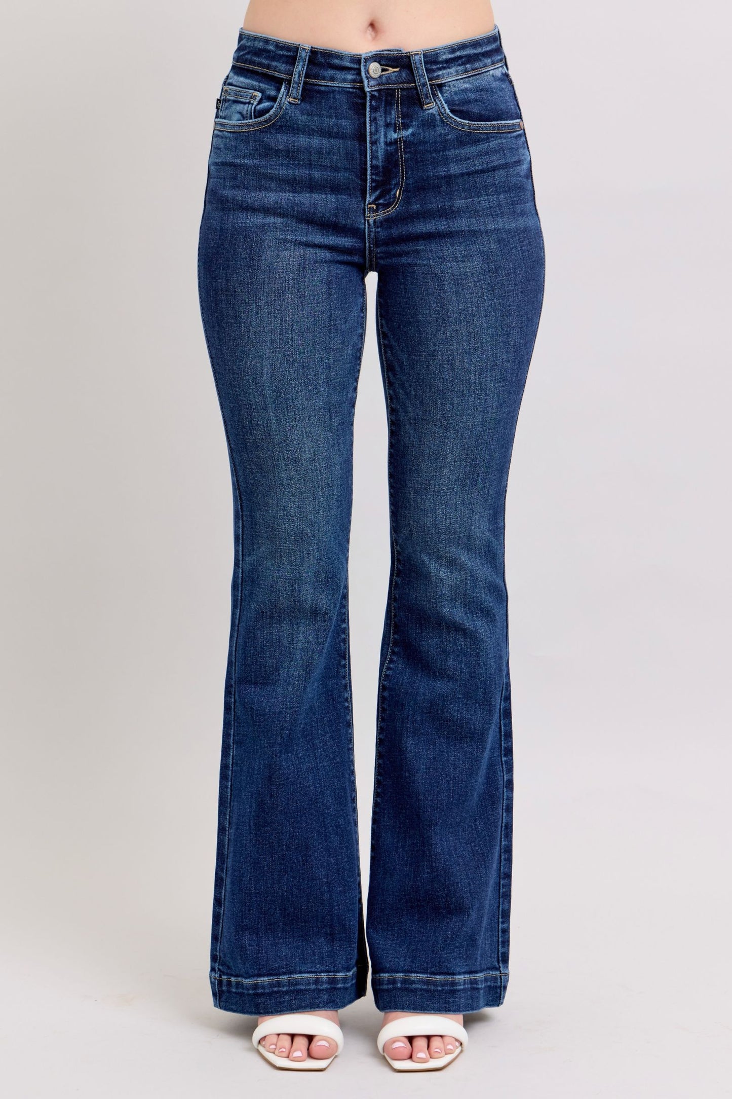 JUDY BLUE REGULAR HIGH WAIST TROUSER FLARE JEAN - DARK STONE