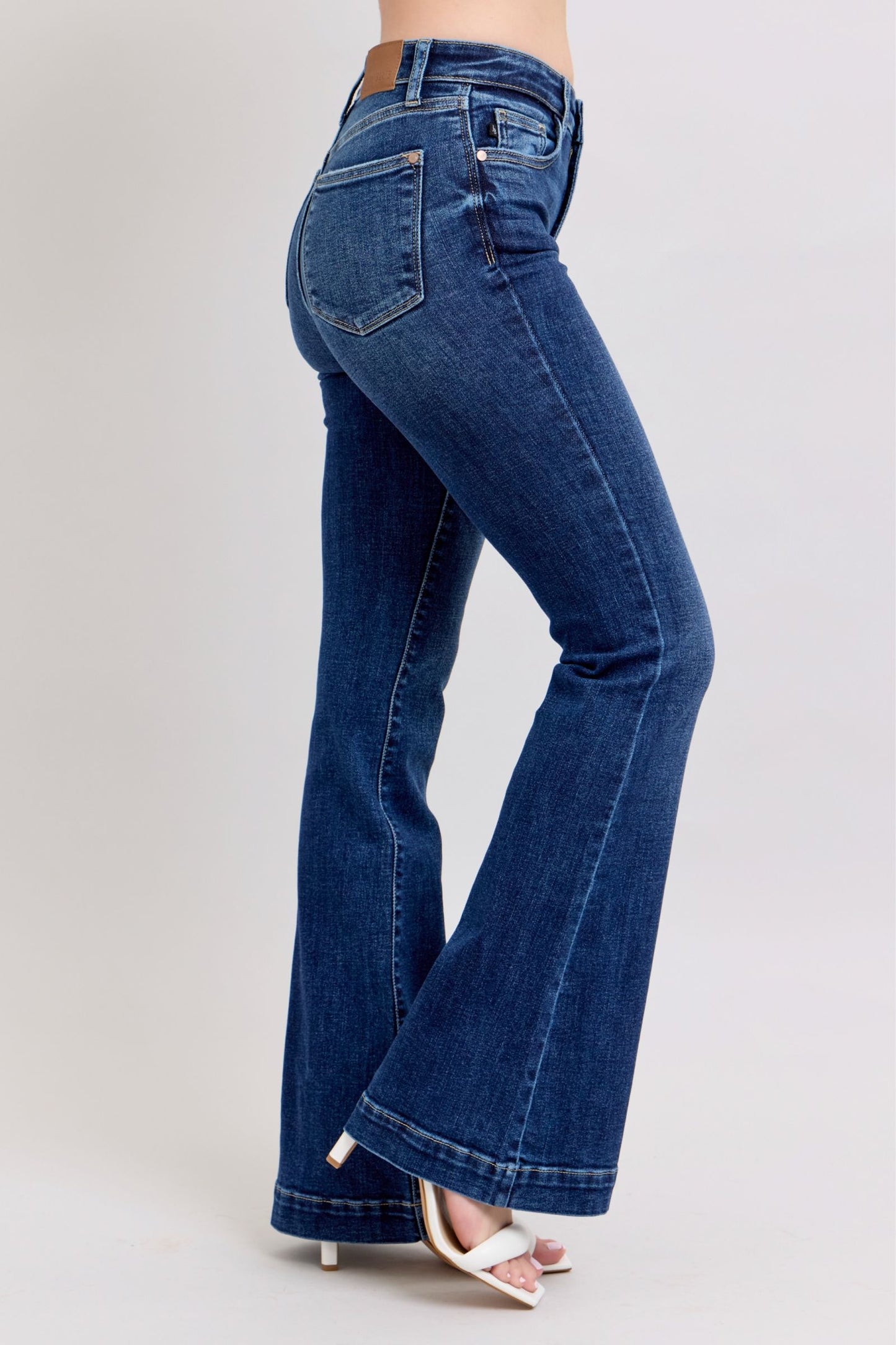 JUDY BLUE REGULAR HIGH WAIST TROUSER FLARE JEAN - DARK STONE