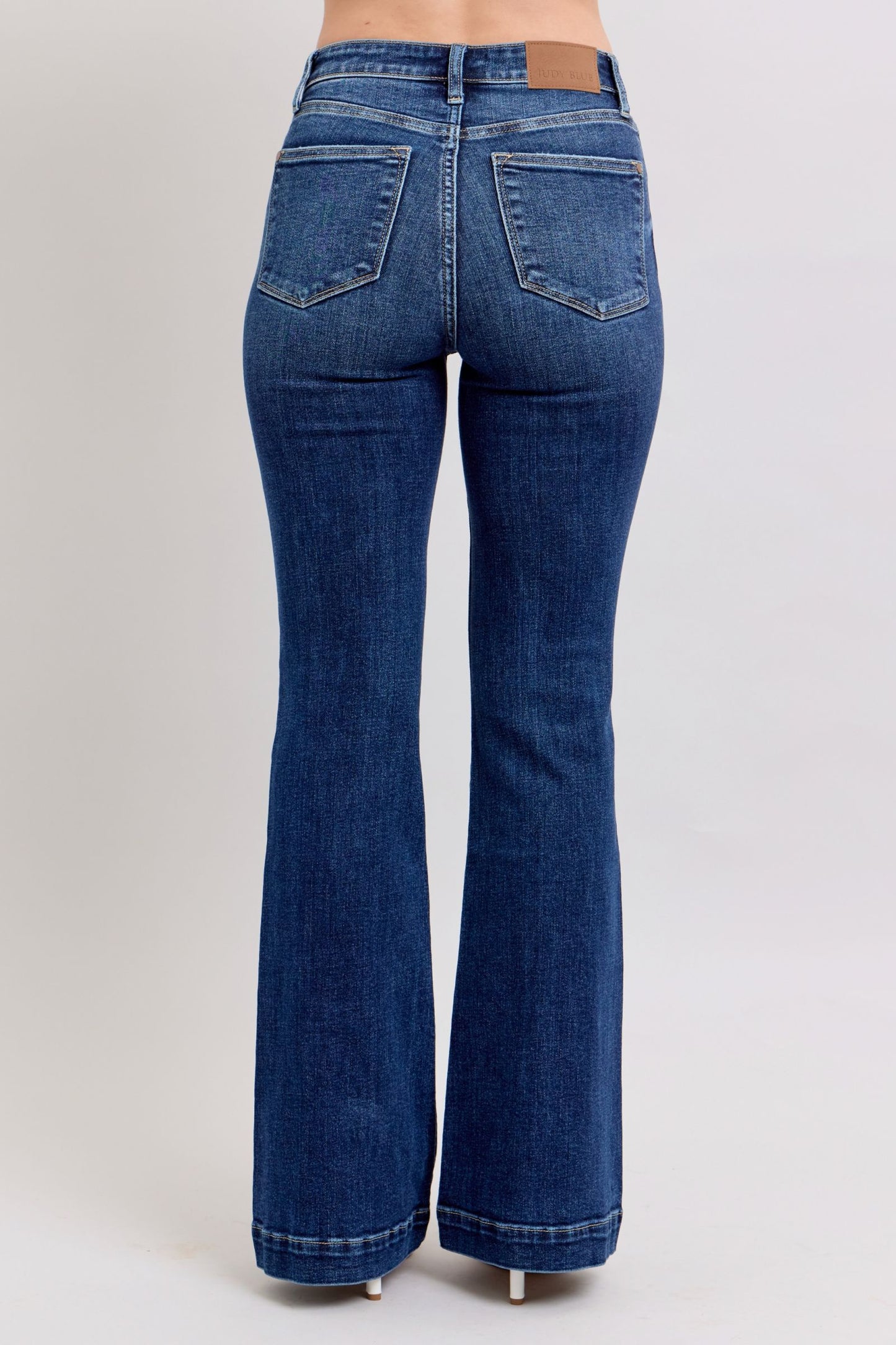 JUDY BLUE REGULAR HIGH WAIST TROUSER FLARE JEAN - DARK STONE