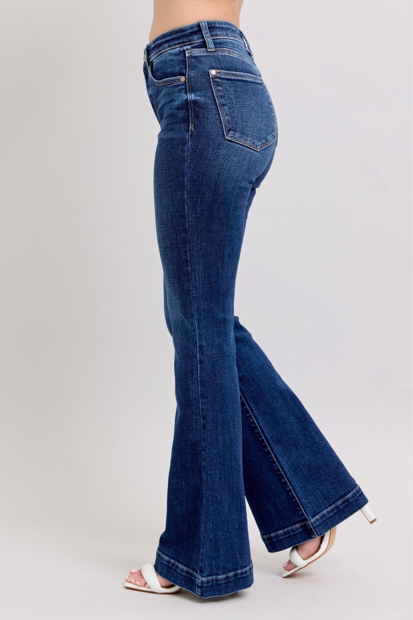 JUDY BLUE REGULAR HIGH WAIST TROUSER FLARE JEAN - DARK STONE
