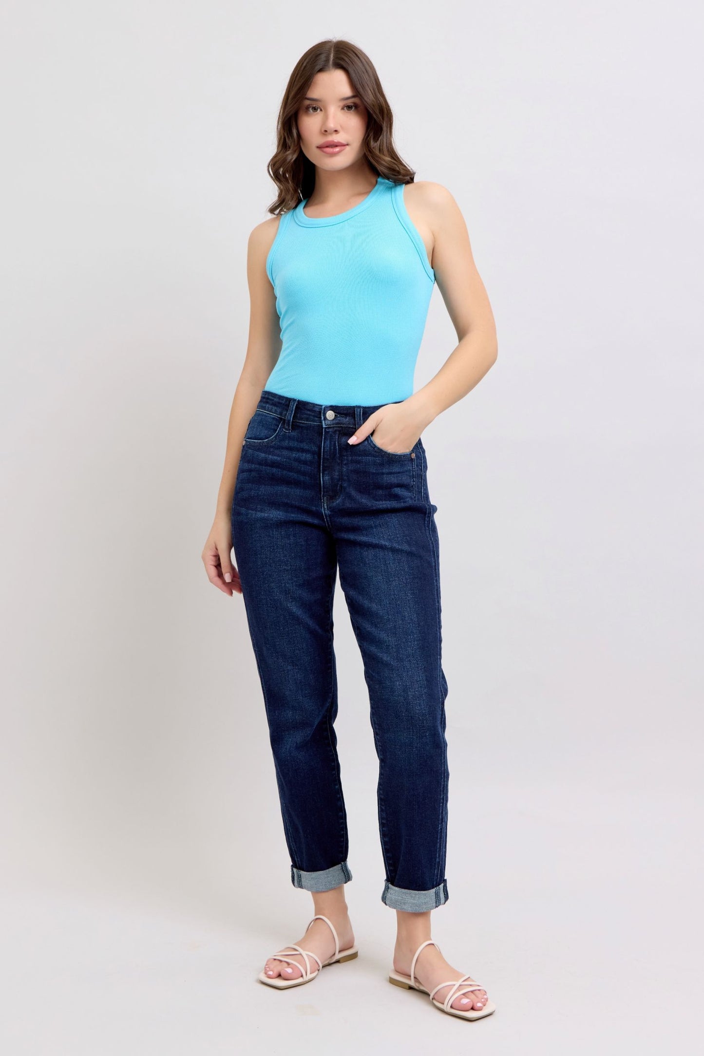 JUDY BLUE HIGH WAIST BOYFRIEND JEAN - DARK STONE