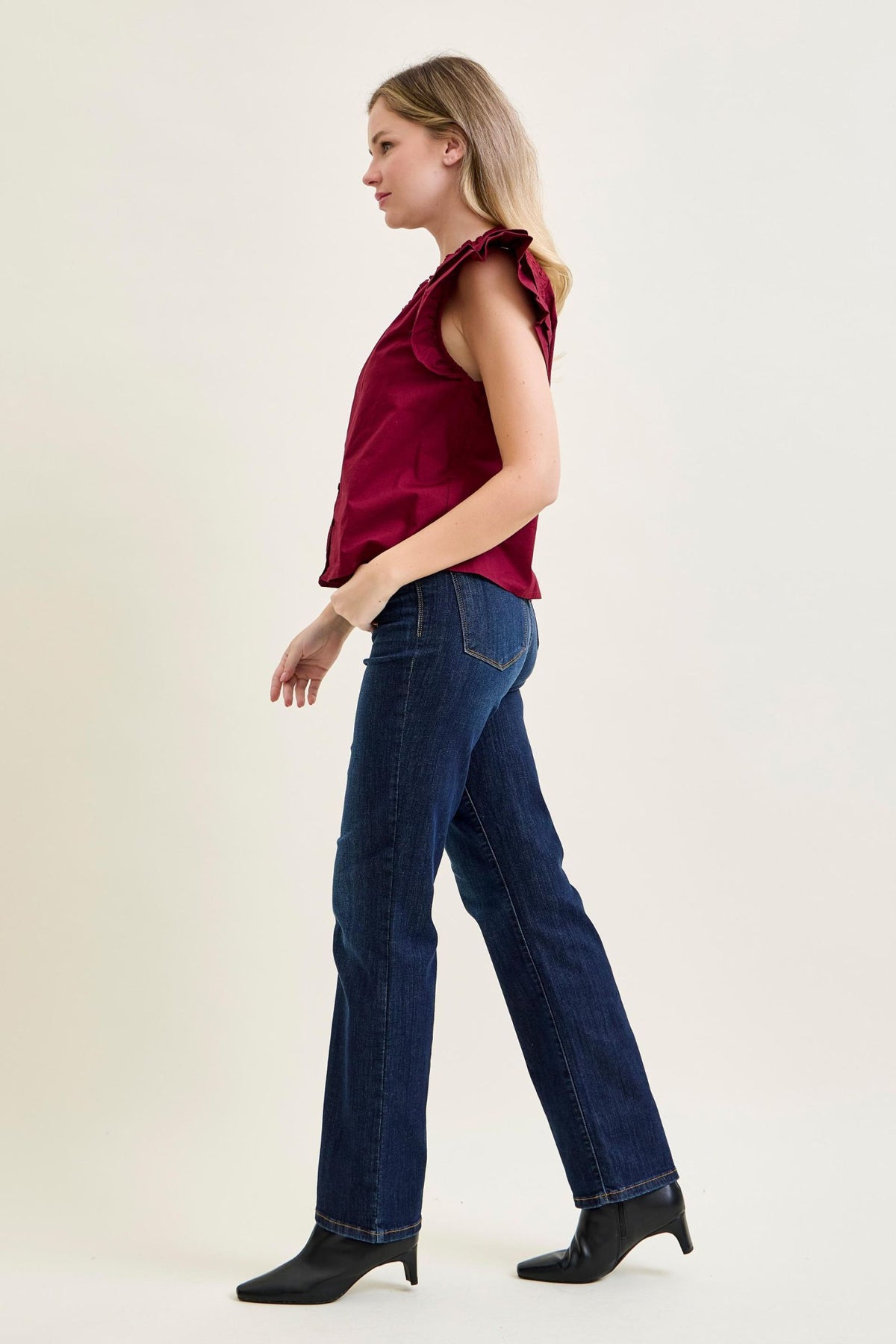 JUDY BLUE HIGH WAIST STRAIGHT JEANS - DARK STONE