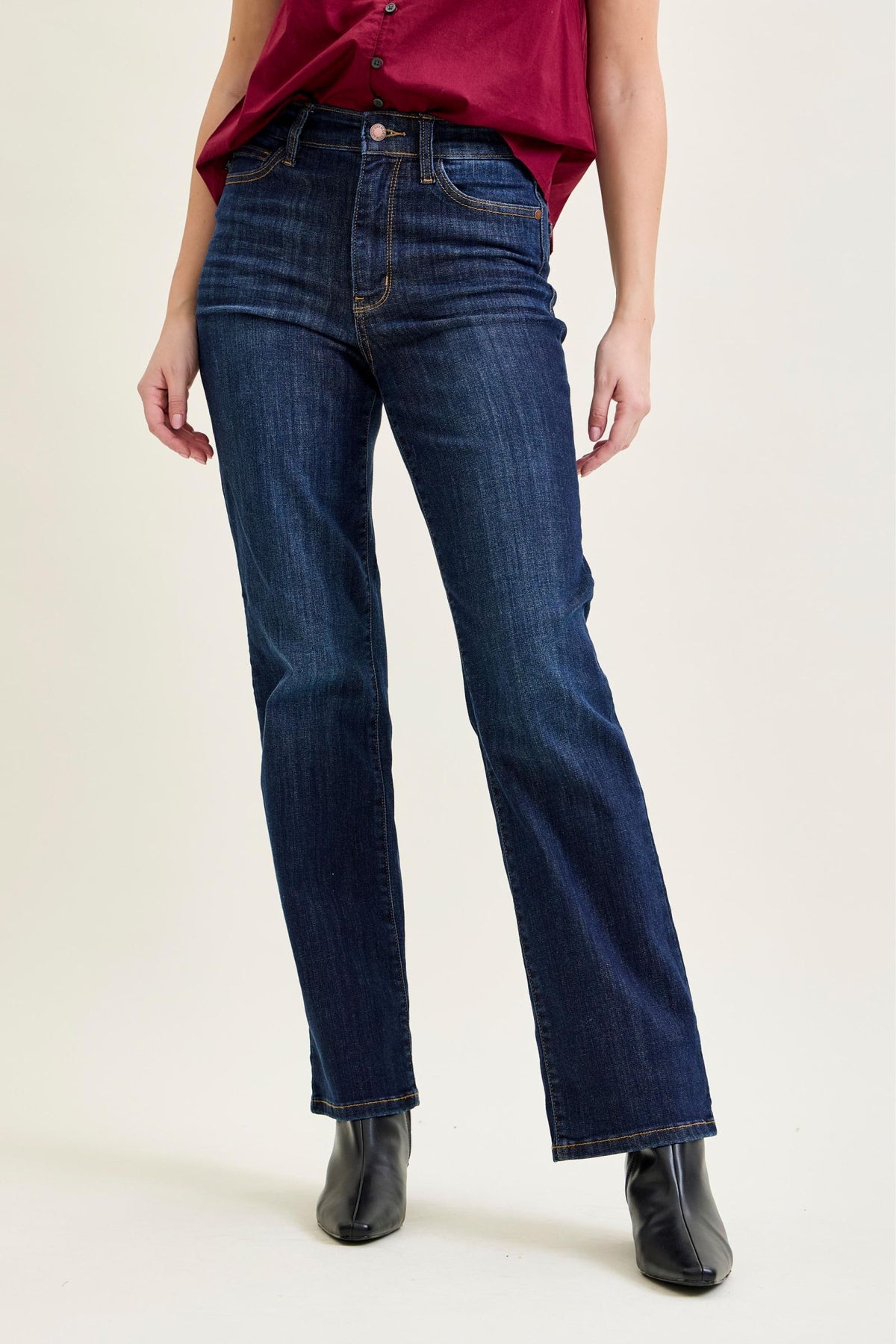JUDY BLUE HIGH WAIST STRAIGHT JEANS - DARK STONE