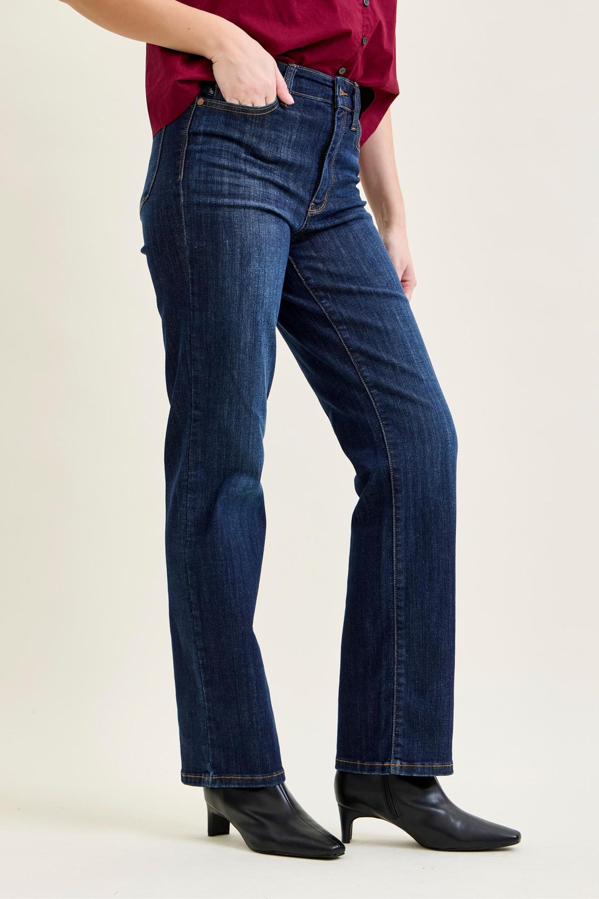 JUDY BLUE HIGH WAIST STRAIGHT JEANS - DARK STONE