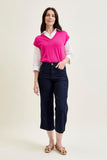 JUDY BLUE HIGH WAIST SIDE SEAM BRAID DETAIL CROP WIDE JEAN - RINSE