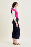 JUDY BLUE HIGH WAIST SIDE SEAM BRAID DETAIL CROP WIDE JEAN - RINSE