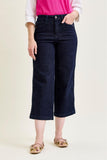 JUDY BLUE HIGH WAIST SIDE SEAM BRAID DETAIL CROP WIDE JEAN - RINSE
