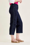 JUDY BLUE HIGH WAIST SIDE SEAM BRAID DETAIL CROP WIDE JEAN - RINSE