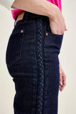 JUDY BLUE HIGH WAIST SIDE SEAM BRAID DETAIL CROP WIDE JEAN - RINSE