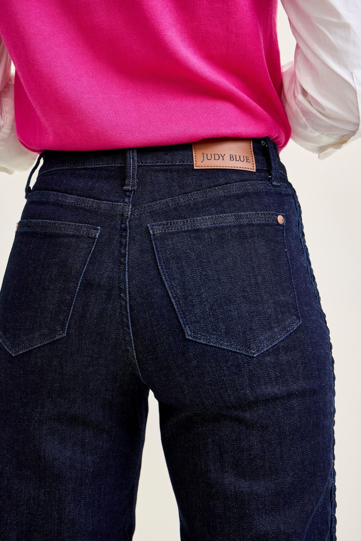 JUDY BLUE HIGH WAIST SIDE SEAM BRAID DETAIL CROP WIDE JEAN - RINSE