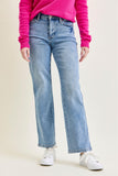 JUDY BLUE MID RISE TUMMY CONTROL VINTAGE WASH STRAIGHT JEANS - MEDIUM STONE
