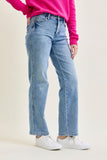 JUDY BLUE MID RISE TUMMY CONTROL VINTAGE WASH STRAIGHT JEANS - MEDIUM STONE