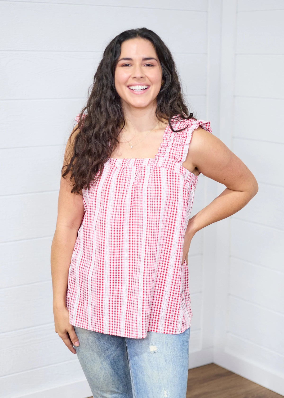 THE SOPHIA SLEEVELESS TOP - RED GINGHAM