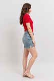 JUDY BLUE HIGH WAIST VINTAGE WASH SIDE SLIT SHORTS - MEDIUM STONE