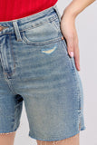JUDY BLUE HIGH WAIST VINTAGE WASH SIDE SLIT SHORTS - MEDIUM STONE
