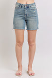 JUDY BLUE HIGH WAIST VINTAGE WASH SIDE SLIT SHORTS - MEDIUM STONE