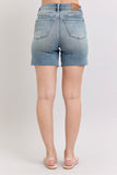 JUDY BLUE HIGH WAIST VINTAGE WASH SIDE SLIT SHORTS - MEDIUM STONE