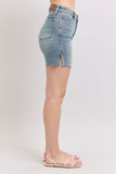 JUDY BLUE HIGH WAIST VINTAGE WASH SIDE SLIT SHORTS - MEDIUM STONE
