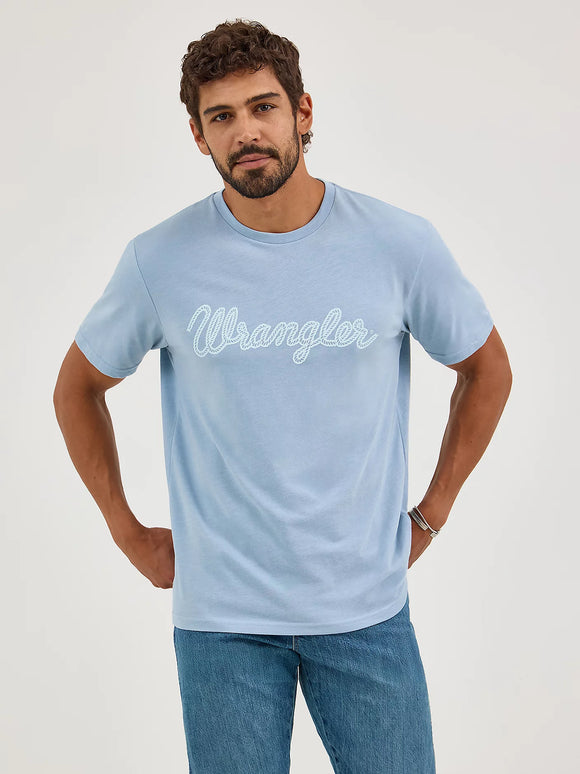 MENS WRANGLER ROPE LOGO SHORT SLEEVE T SHIRT - ASHLEY BLUE