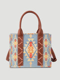 WRANGLER SOUTHWESTERN PRINT CROSS BODY CANVAS MINI TOTE IN LIGHT BLUE