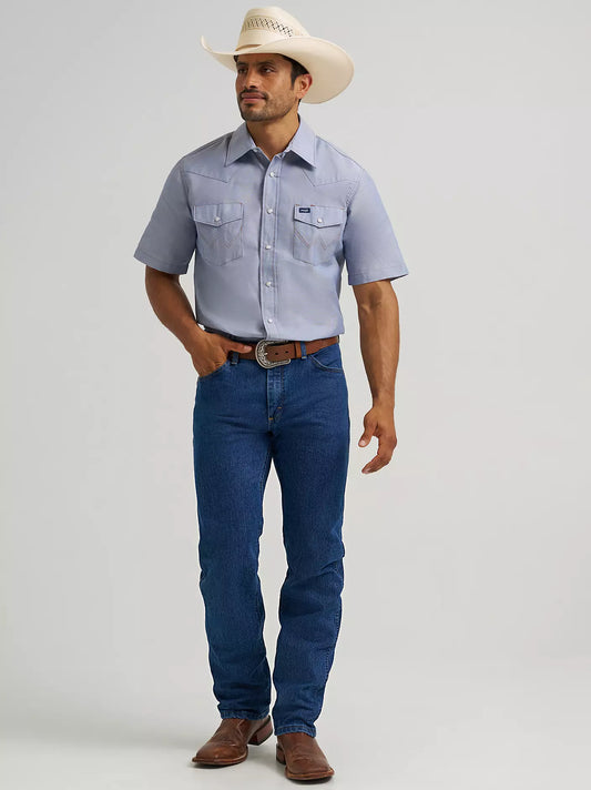 MENS WRANGLER WESTERN CHAMBRAY SHORT SLEEVE WORKSHIRT - CLASSIC FIT- CHAMBRAY