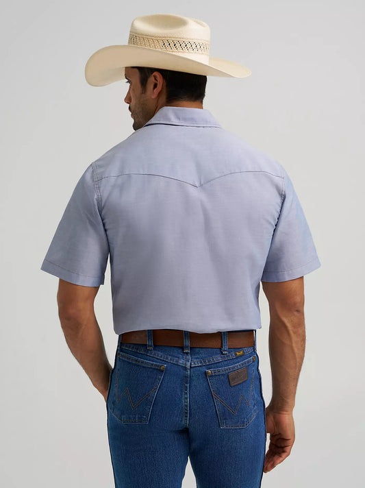 MENS WRANGLER WESTERN CHAMBRAY SHORT SLEEVE WORKSHIRT - CLASSIC FIT- CHAMBRAY