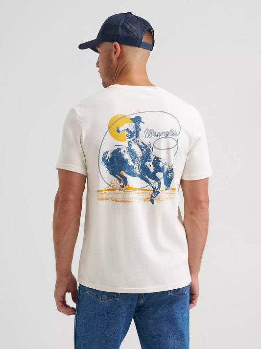 MENS WRANGLER LASSOING COWBOY BACK GRAPHIC T-SHIRT - WHISPER WHITE