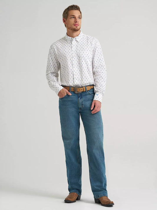 MENS WRANGLER X CODY JOHNSON ONE POCKET BUTTON DOWN SHIRT - Blue Steerhead