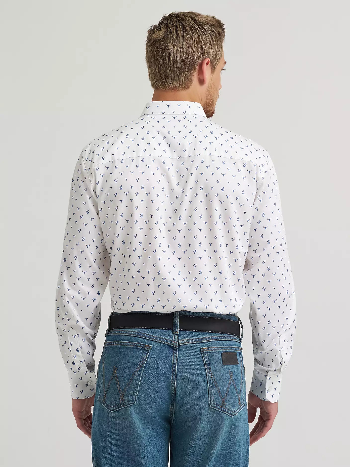 MENS WRANGLER X CODY JOHNSON ONE POCKET BUTTON DOWN SHIRT - Blue Steerhead