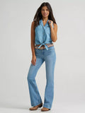 WOMEN'S WRANGLER RETRO PUNCHY FRONT TIE SHIRT - LIGHT DENIM