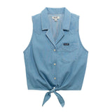 WOMEN'S WRANGLER RETRO PUNCHY FRONT TIE SHIRT - LIGHT DENIM