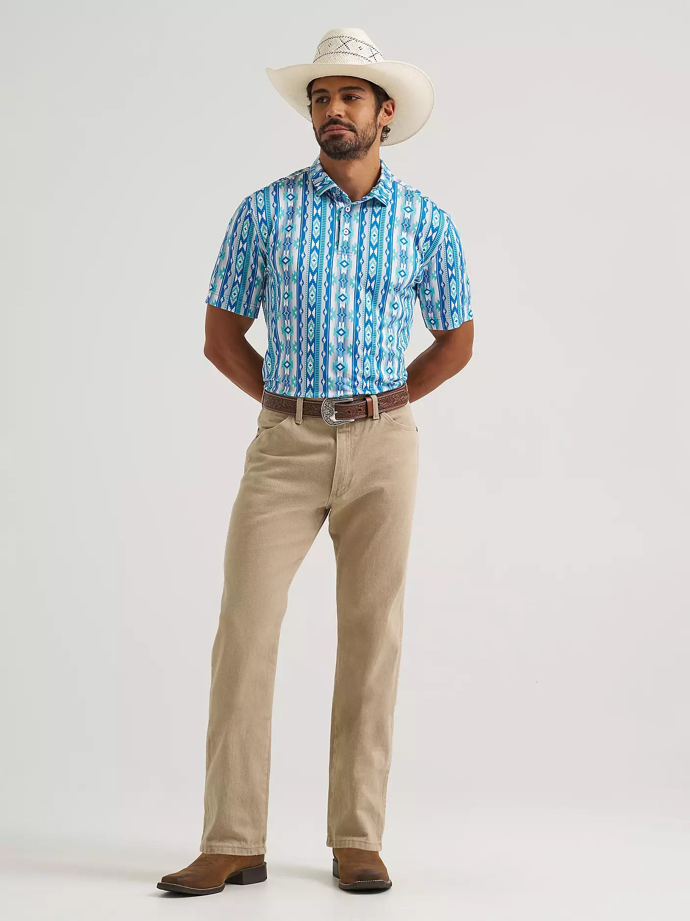 MENS WRANGLER ALL TERRAIN GEAR MEN'S PERFORMANCE POLO SHIRT - Checotah Turquoise
