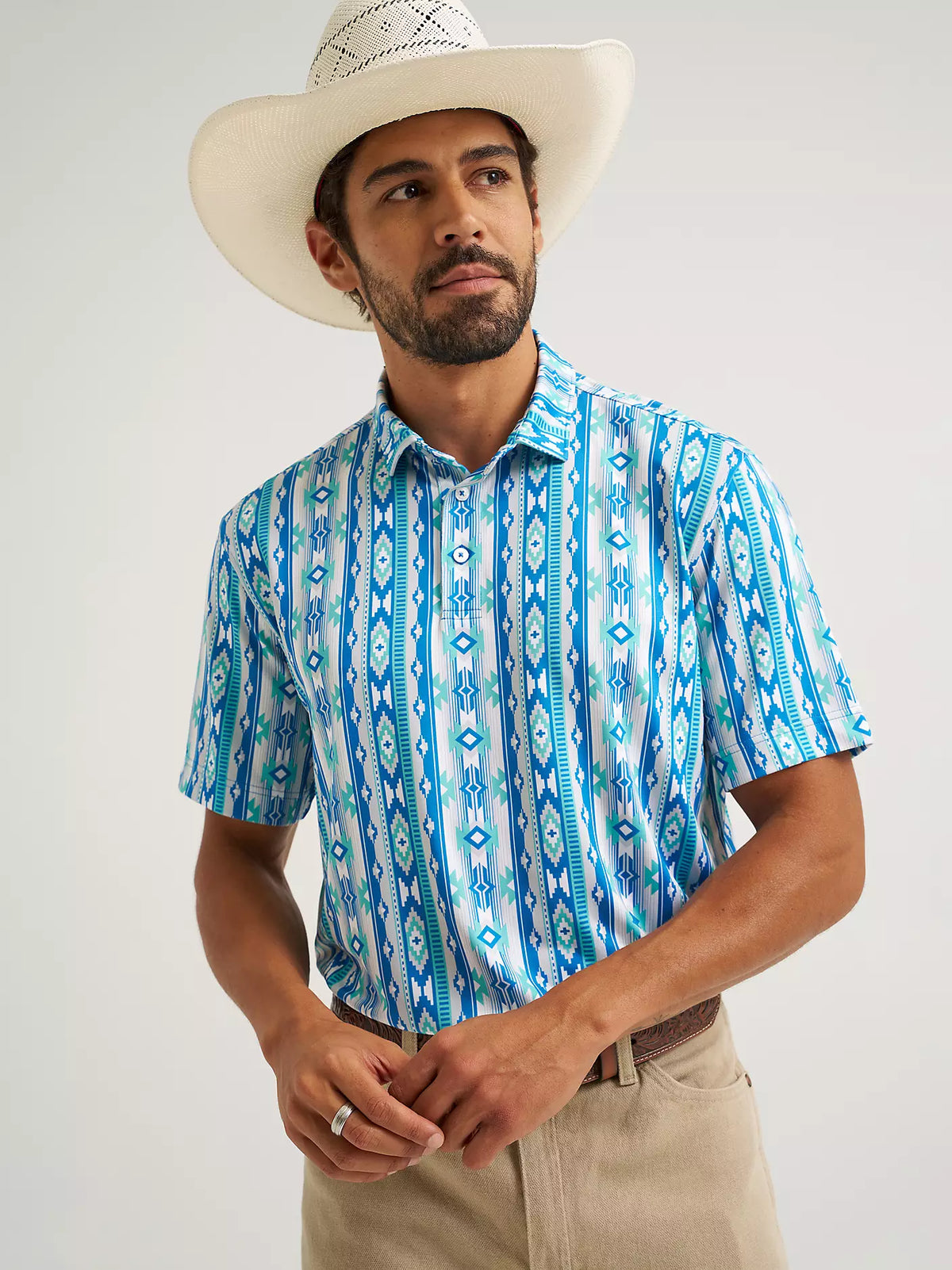 MENS WRANGLER ALL TERRAIN GEAR MEN'S PERFORMANCE POLO SHIRT - Checotah Turquoise