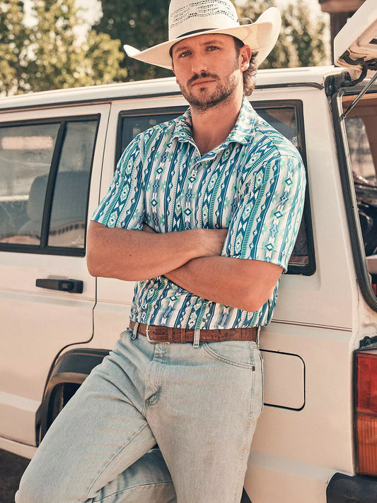 MENS WRANGLER ALL TERRAIN GEAR MEN'S PERFORMANCE POLO SHIRT - Checotah Turquoise