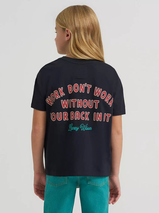 GIRL'S LAINEY WILSON X WRANGLER WORK OVERSIZED TEE - BLACK