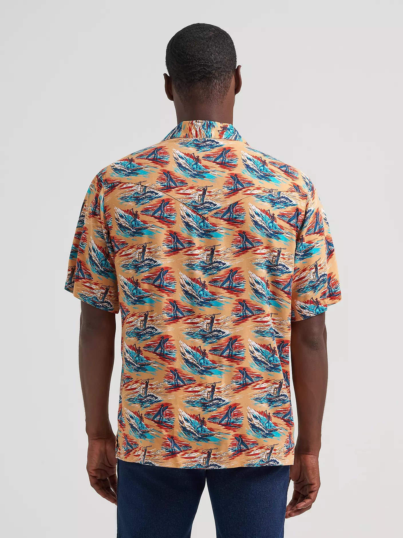 MENS WRANGLER COCONUT COWBOY SHORT SLEEVE PEARL SNAP SHIRT - Orange Multi