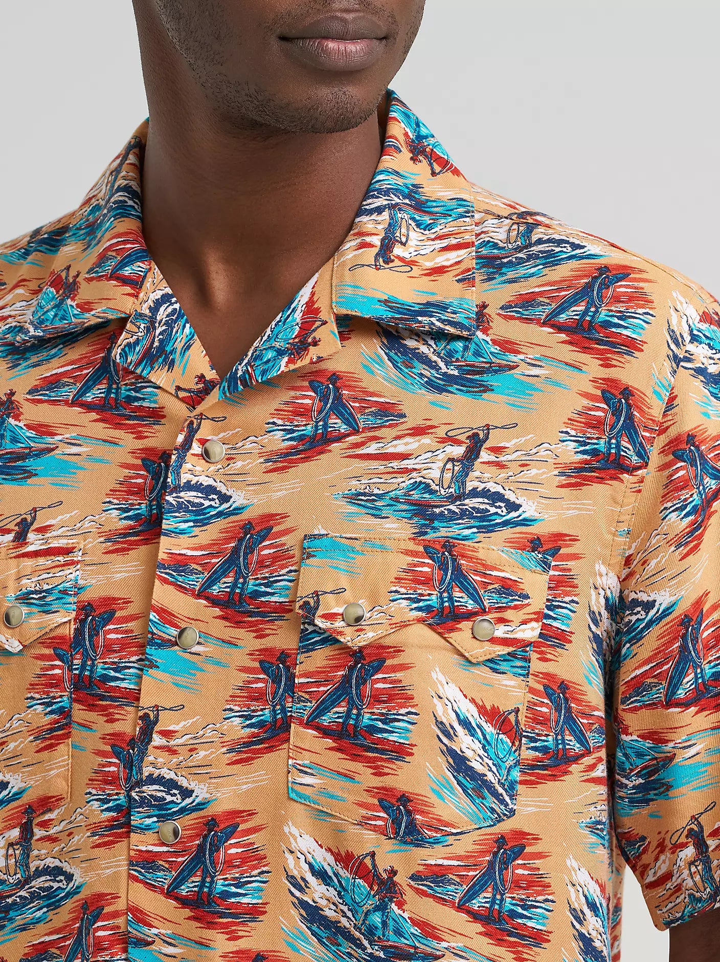 MENS WRANGLER COCONUT COWBOY SHORT SLEEVE PEARL SNAP SHIRT - Orange Multi