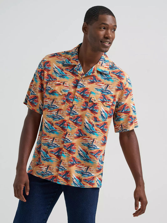 MENS WRANGLER COCONUT COWBOY SHORT SLEEVE PEARL SNAP SHIRT - Orange Multi