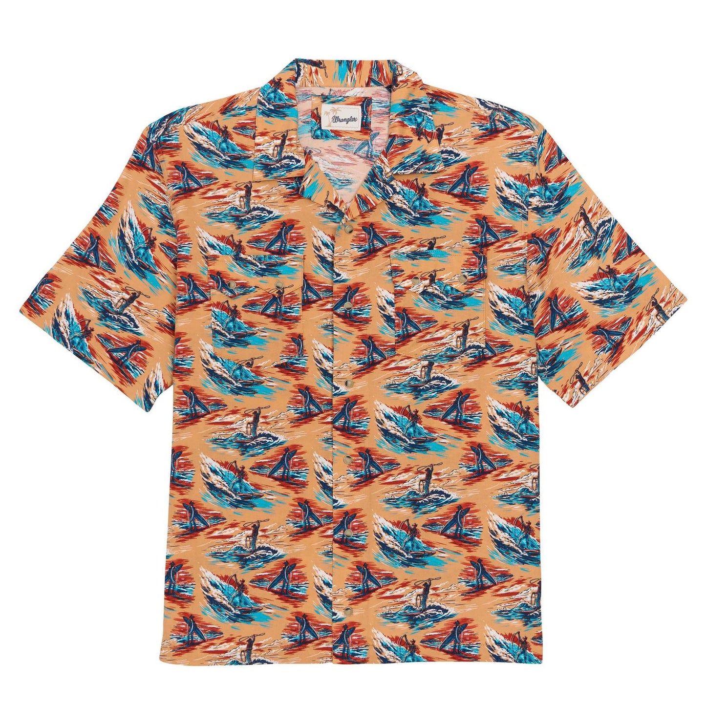 MENS WRANGLER COCONUT COWBOY SHORT SLEEVE PEARL SNAP SHIRT - Orange Multi