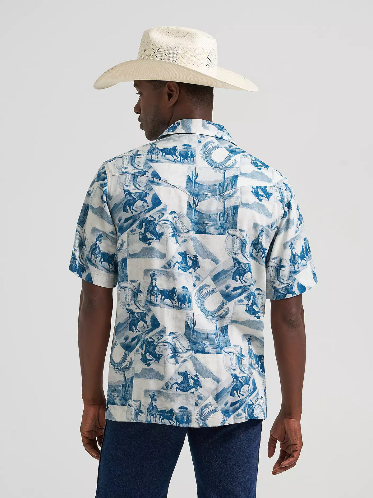 MENS WRANGLER COCONUT COWBOY SHORT SLEEVE PEARL SNAP SHIRT - COWBOY TOILE