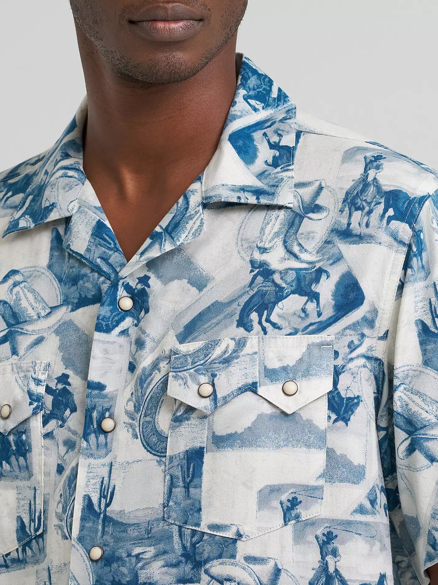 MENS WRANGLER COCONUT COWBOY SHORT SLEEVE PEARL SNAP SHIRT - COWBOY TOILE