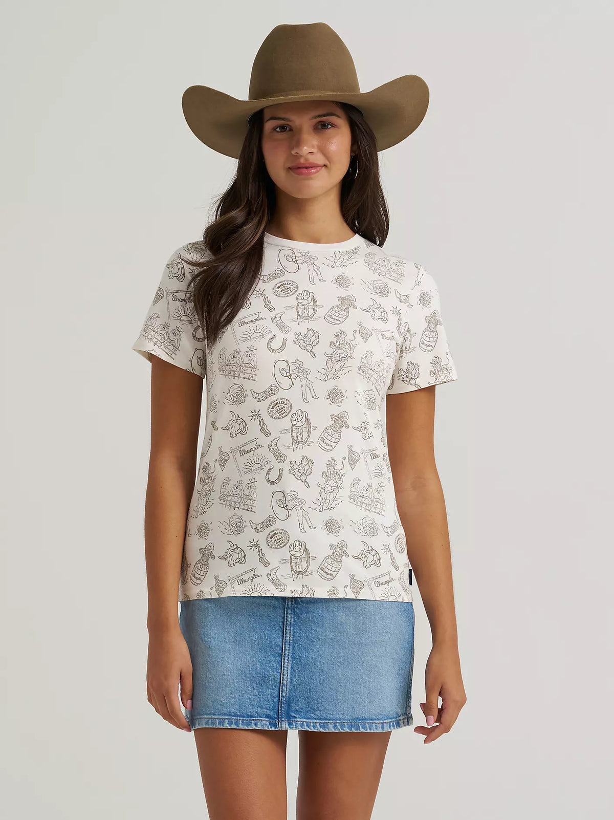 WOMEN'S WRANGLER ALL OVER PRINT SLIM TEE - CREAM