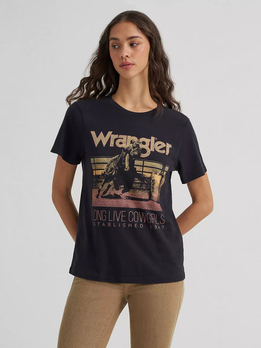WRANGLER WOMEN'S FEARLESS COWGIRL REG FIT GRAPHIC TEE - BLACK