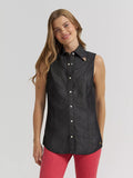 WOMEN'S LAINEY WILSON X WRANGLER BLACK DENIM SLEEVELESS SHIRT - DEEP BLACK