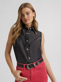 WOMEN'S LAINEY WILSON X WRANGLER BLACK DENIM SLEEVELESS SHIRT - DEEP BLACK
